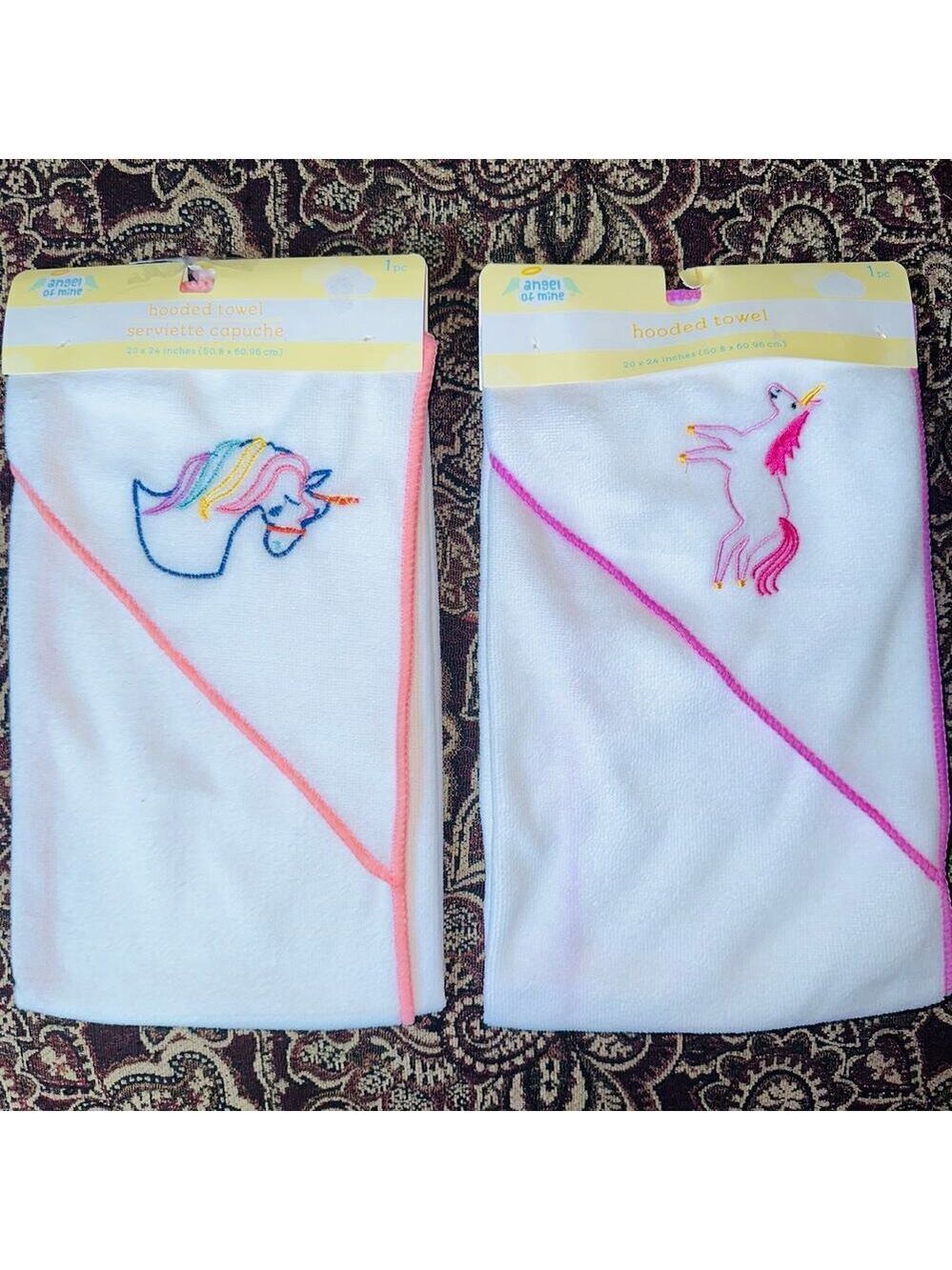 NIP Angel Of Mine Baby / Infant Hooded Towel Unicorn Design Bundle Of 2